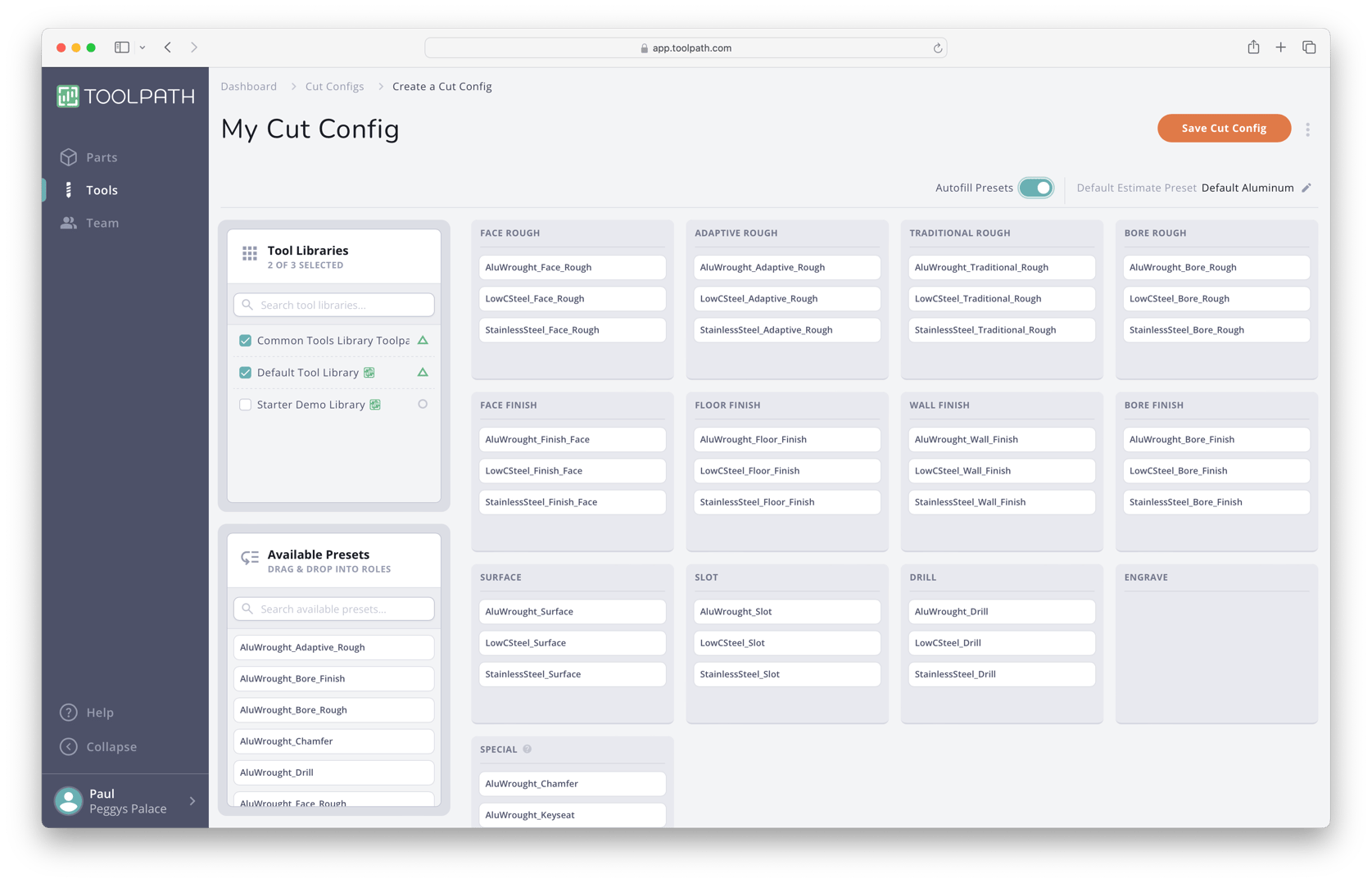 How to create cut configs